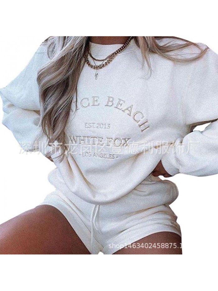 Women's embroidered sweatshirt casual letter embroidered long sleeved sweatshirt hip-hop trend autumn and winter