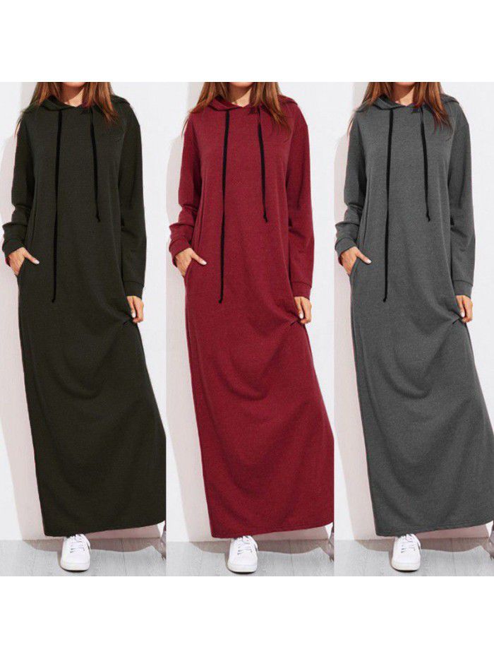 Spring, Summer, and Autumn Women's Long Sleeve Hooded Long Sweater Dress