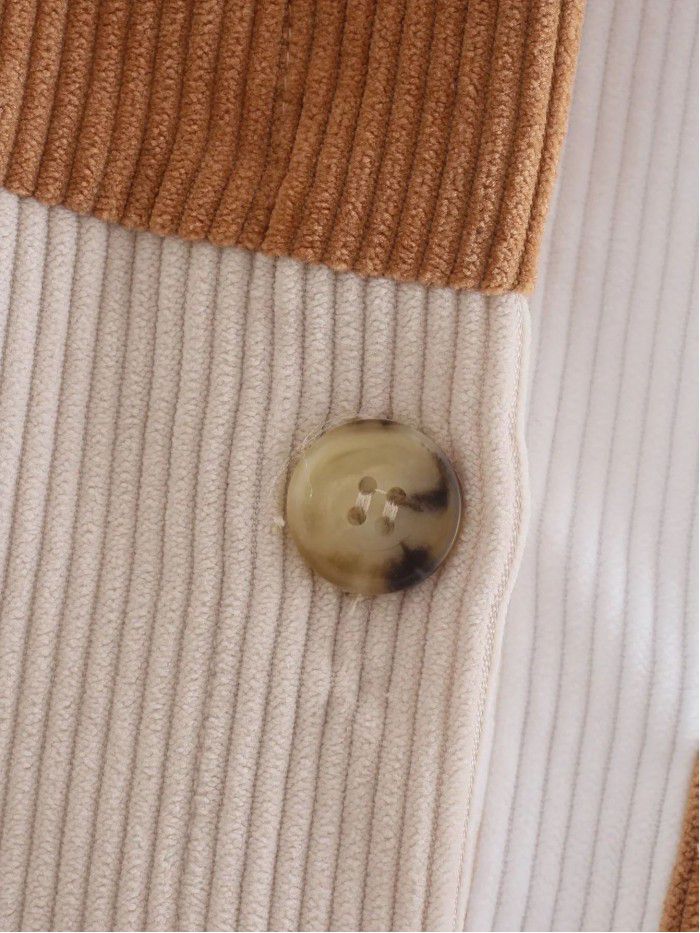 Spring and Autumn Style Polo Collar Single breasted Contrast Corduroy Shirt Coat Women's Outer Layer Loose Casual Shirt 