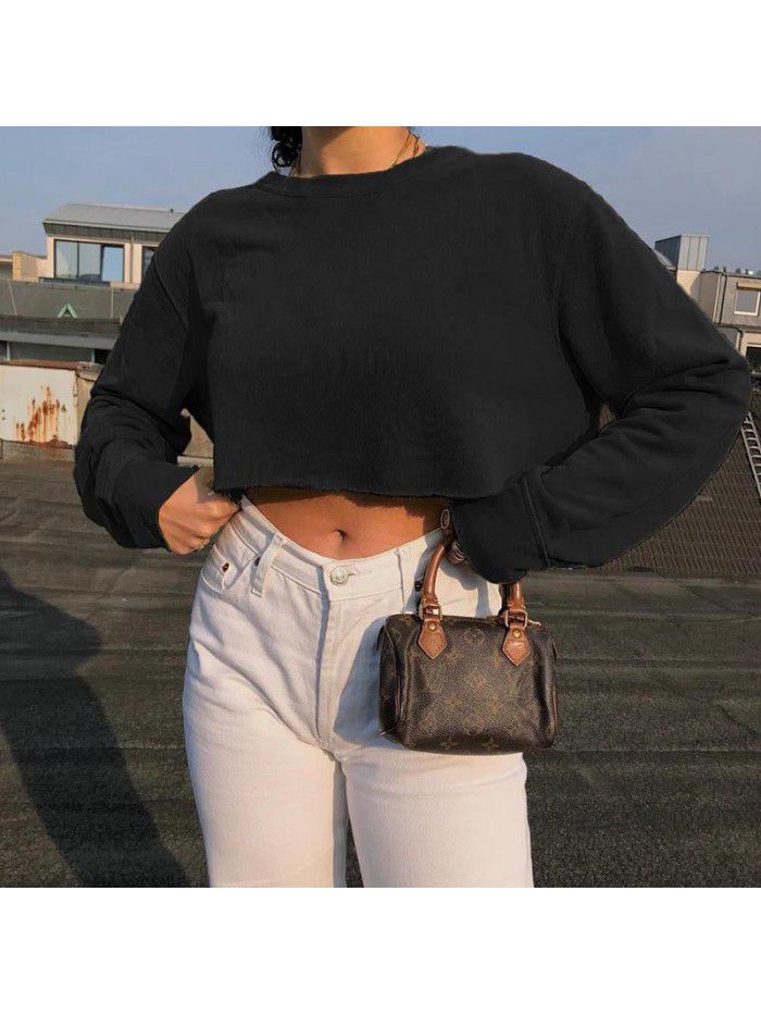 Women's New Solid Color Loose Slim Show Umbilical Base Long Sleeve Thin Sweater Coat 