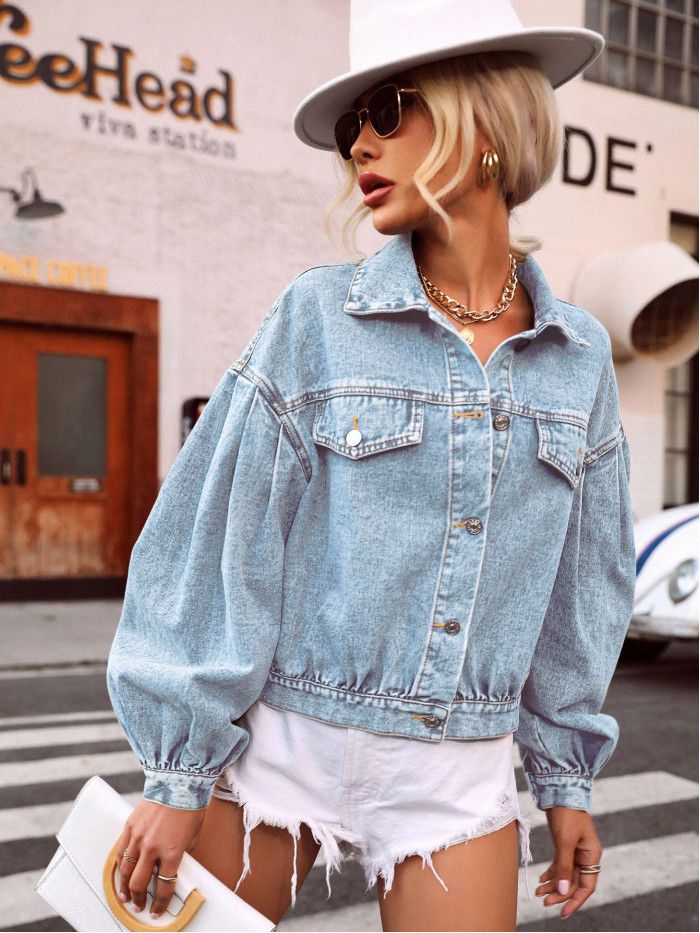 Women's casual street trendsetter loose and versatile short denim jacket