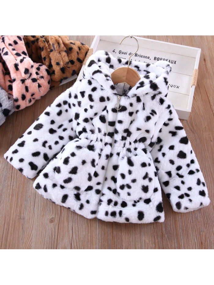 Children's clothing autumn and winter new girls' wool sweater children's imitation fur cotton-padded jacket ear thickening cotton jacket 