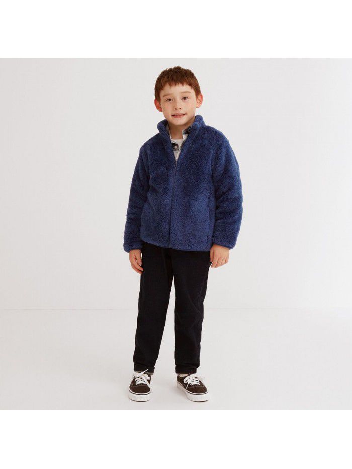 Boys and girls' autumn and winter new thickened warm children's fleece coat, medium and large children's coat, coral velvet student cotton coat 