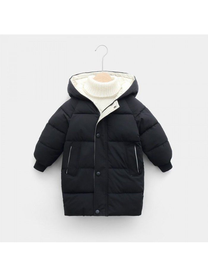 Children's down cotton-padded jacket in winter, medium and long thick coat, boys and girls' hooded down cotton-padded jacket 