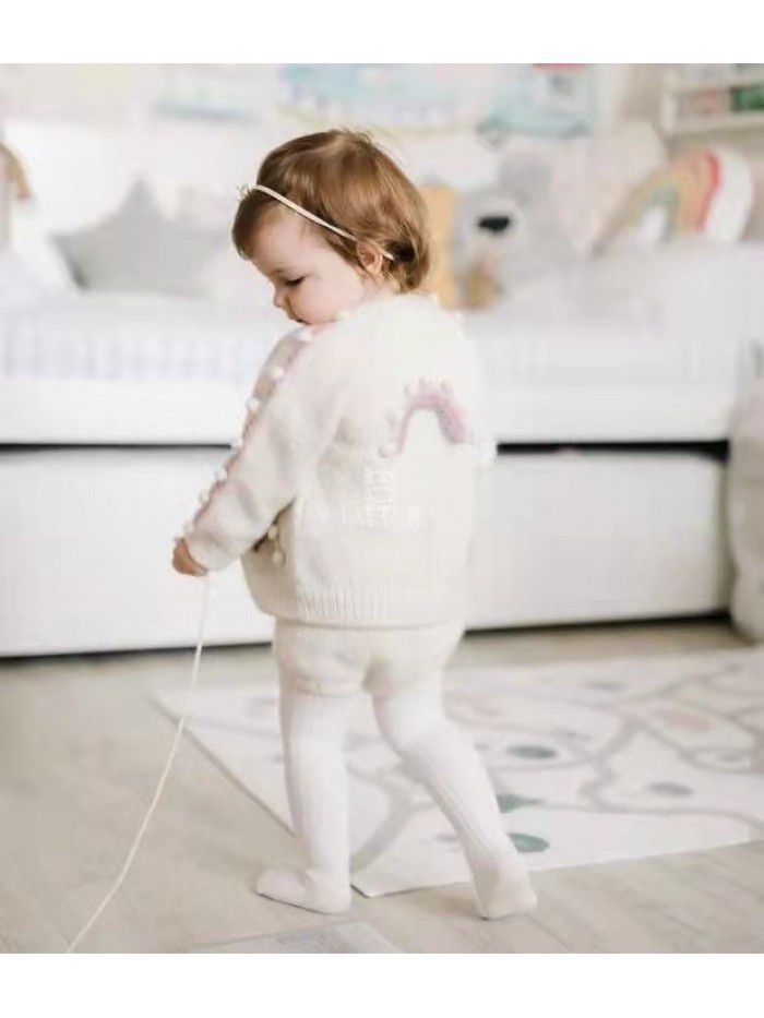 Handmade embroidery small crowd rainbow ball children's cardigan sweater girls coat 