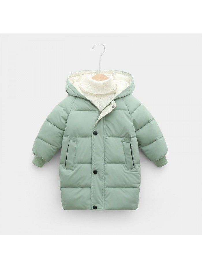 Children's down cotton-padded jacket in winter, medium and long thick coat, boys and girls' hooded down cotton-padded jacket 