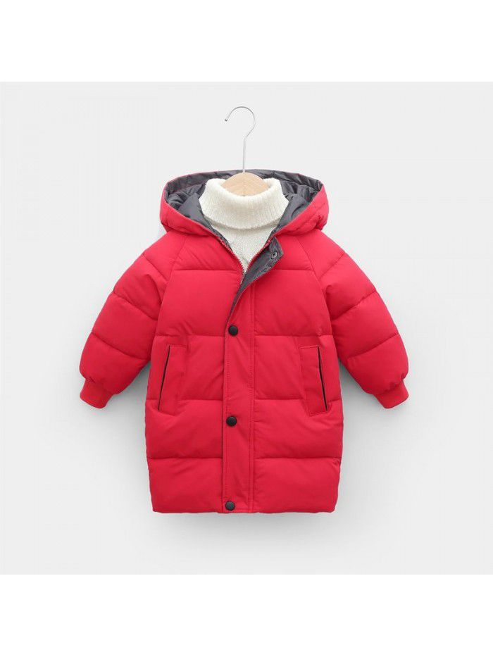Children's down cotton-padded jacket in winter, medium and long thick coat, boys and girls' hooded down cotton-padded jacket 