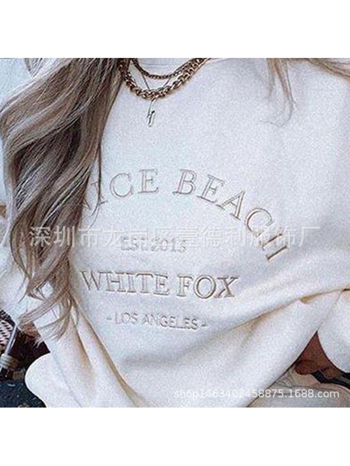 Women's embroidered sweatshirt casual letter embroidered long sleeved sweatshirt hip-hop trend autumn and winter