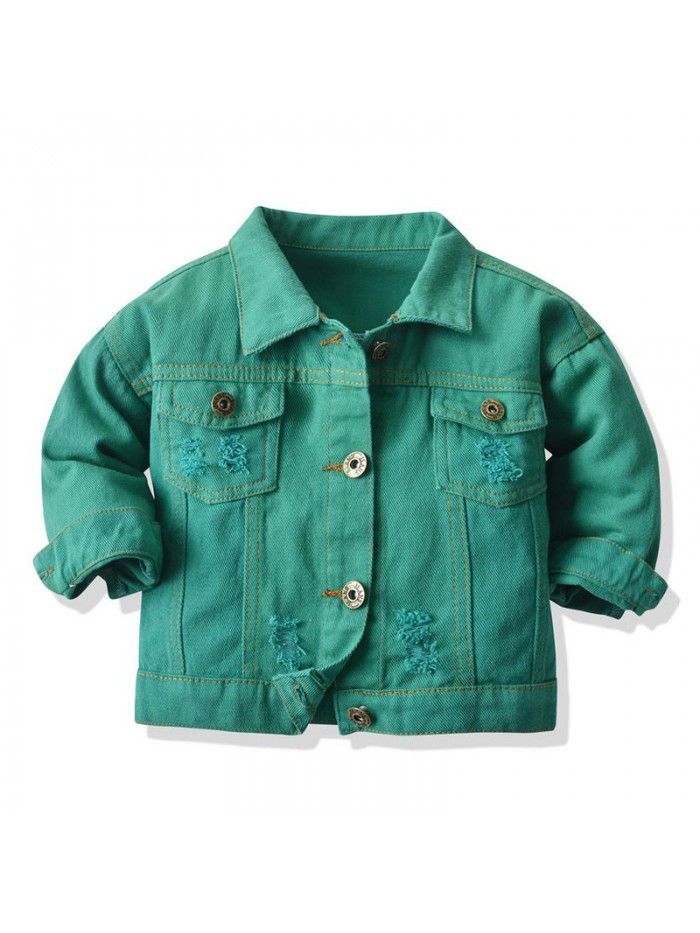 Neutral tie dyed short denim jacket New children's lapel long sleeved denim jacket