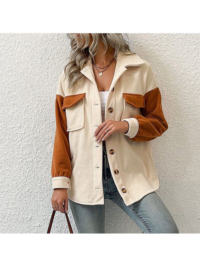 Autumn and Winter New Fashion Women's Polo Collar Colored Long Sleeve Fleece Coat
