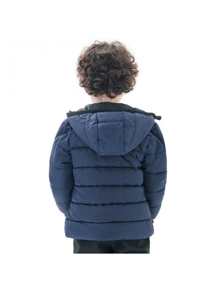 Children's sports cotton jacket, boys' outdoor warmth, hooded cotton jacket, children's winter cotton jacket 