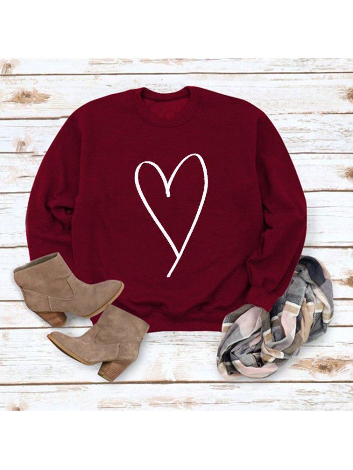 Women's top new line love round neck casual long sleeved sweater