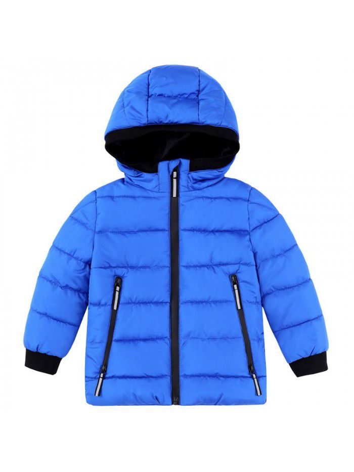 Children's sports cotton jacket, boys' outdoor warmth, hooded cotton jacket, children's winter cotton jacket 