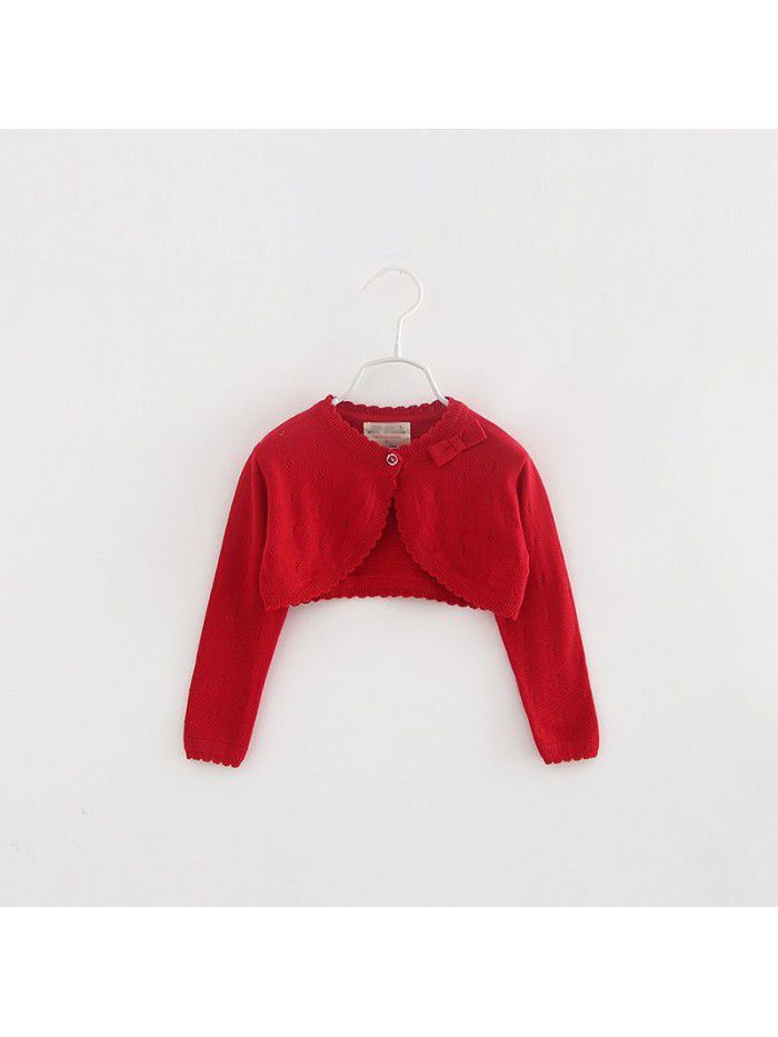 Bowknot middle and small children's shawl children's air-conditioned shirt summer girls knitted cardigan coat 