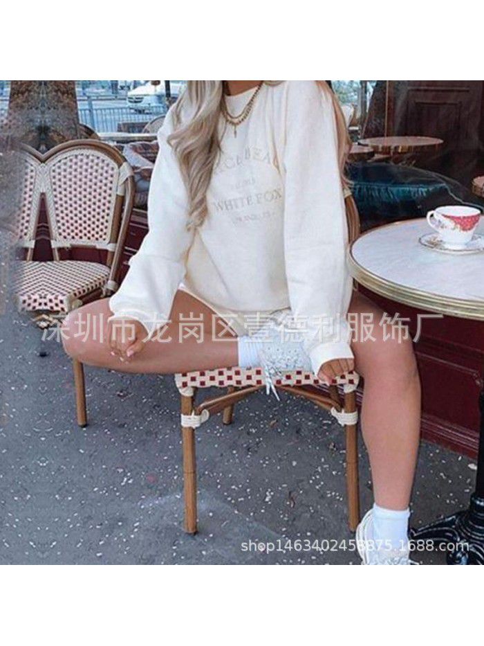 Women's embroidered sweatshirt casual letter embroidered long sleeved sweatshirt hip-hop trend autumn and winter
