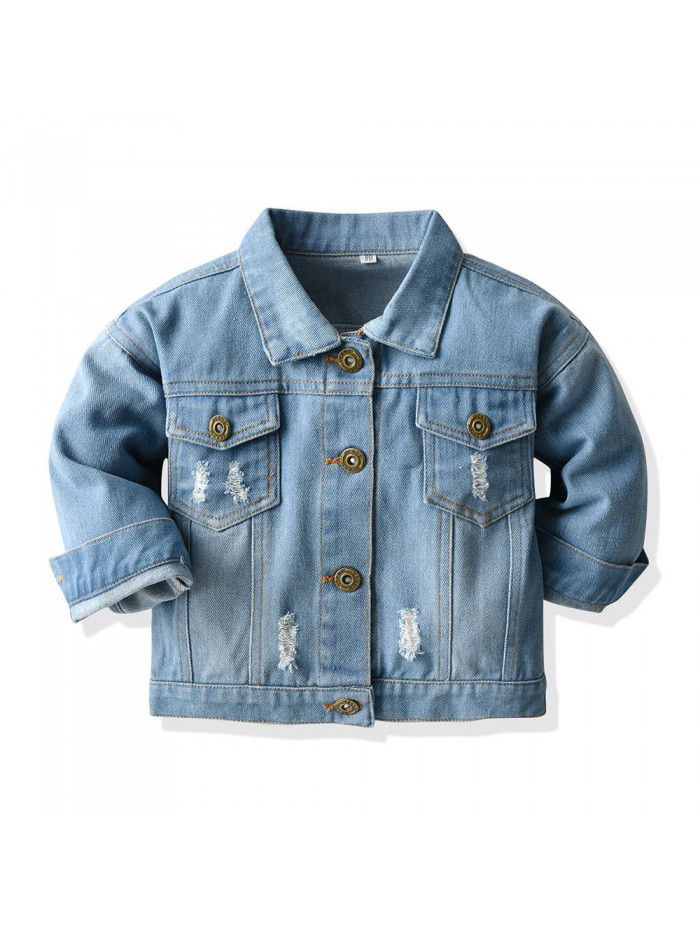 Neutral tie dyed short denim jacket New children's lapel long sleeved denim jacket