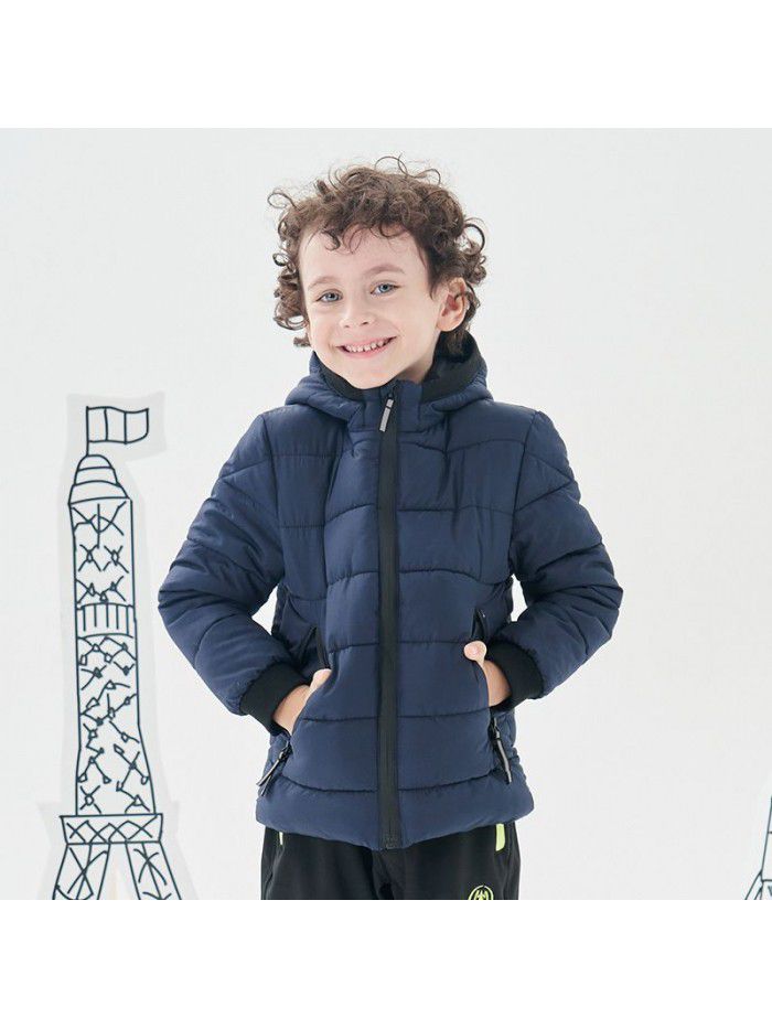 Children's sports cotton jacket, boys' outdoor warmth, hooded cotton jacket, children's winter cotton jacket 