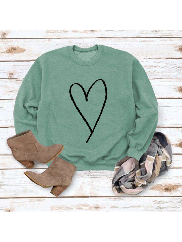 Women's top new line love round neck casual long sleeved sweater