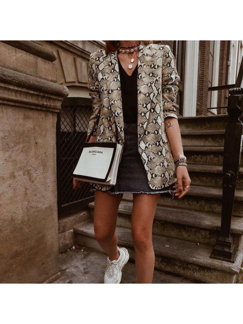 New Women's Snake Print Long Sleeve Slim Fit Coat ...