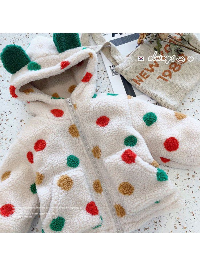 Girls' Lamb Fleece Coat Winter Fashionable Girl Baby Korean Edition Colorful Dotted Thickened Fur Top