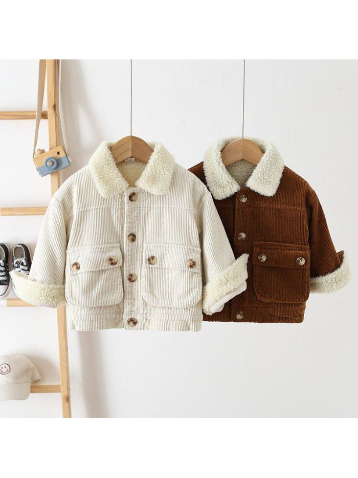 Children's winter children's coat Korean version of men's and women's corduroy coat plush foreign style warm children's coat 