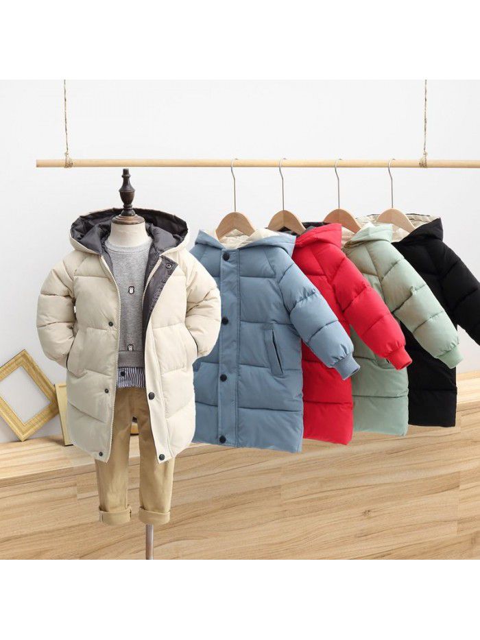 Children's down cotton-padded jacket in winter, medium and long thick coat, boys and girls' hooded down cotton-padded jacket 