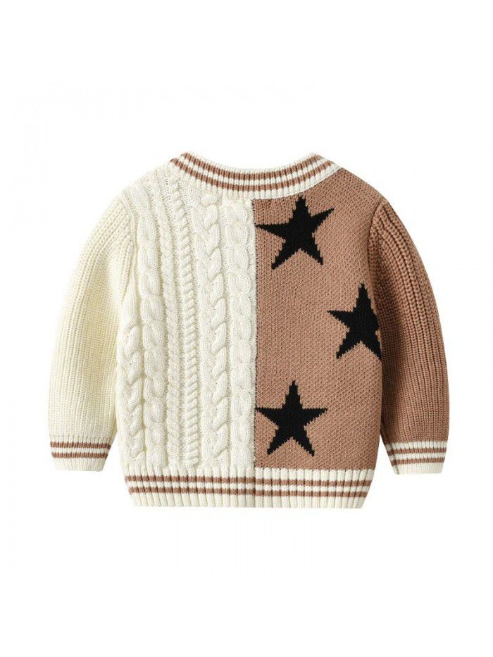 Children's Cardigan Autumn/Winter New Boys' Contrast Zipper Coat Baby Foreign Star Baseball Jersey Knitted Sweater