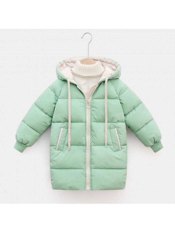 Children's down cotton-padded clothes, boys and girls' middle and long girls' winter clothes, Korean version cotton-padded clothes, baby cotton-padded jacket 