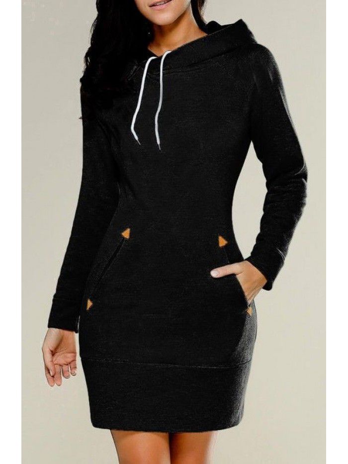 Hooded high neck long sleeved sweater dress