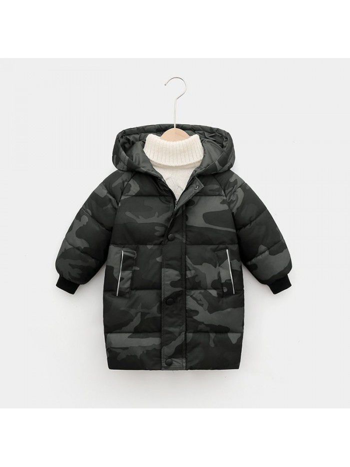 Children's down cotton-padded jacket in winter, medium and long thick coat, boys and girls' hooded down cotton-padded jacket 