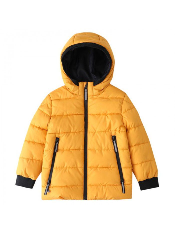 Children's sports cotton jacket, boys' outdoor warmth, hooded cotton jacket, children's winter cotton jacket 