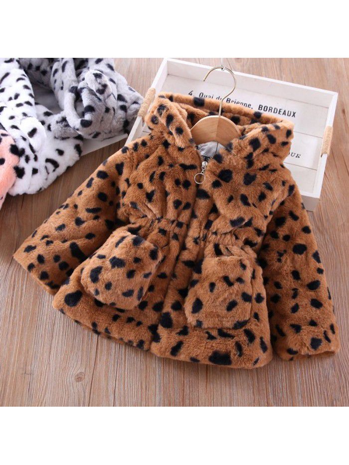 Children's clothing autumn and winter new girls' wool sweater children's imitation fur cotton-padded jacket ear thickening cotton jacket 