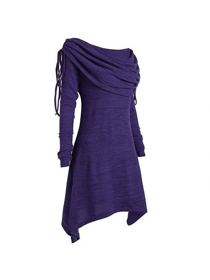 Autumn women's long sleeved pleated collar casual extended fashionable sweater