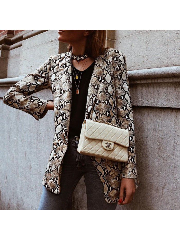 New Women's Snake Print Long Sleeve Slim Fit Coat Small Suit