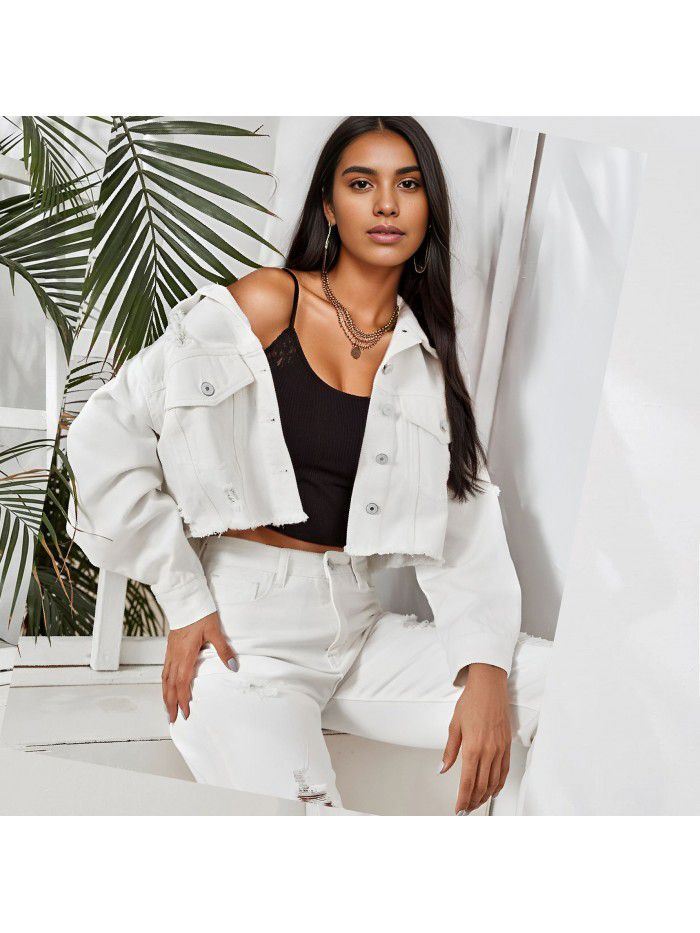 Denim jacket fashionable worn-out hole casual denim jacket