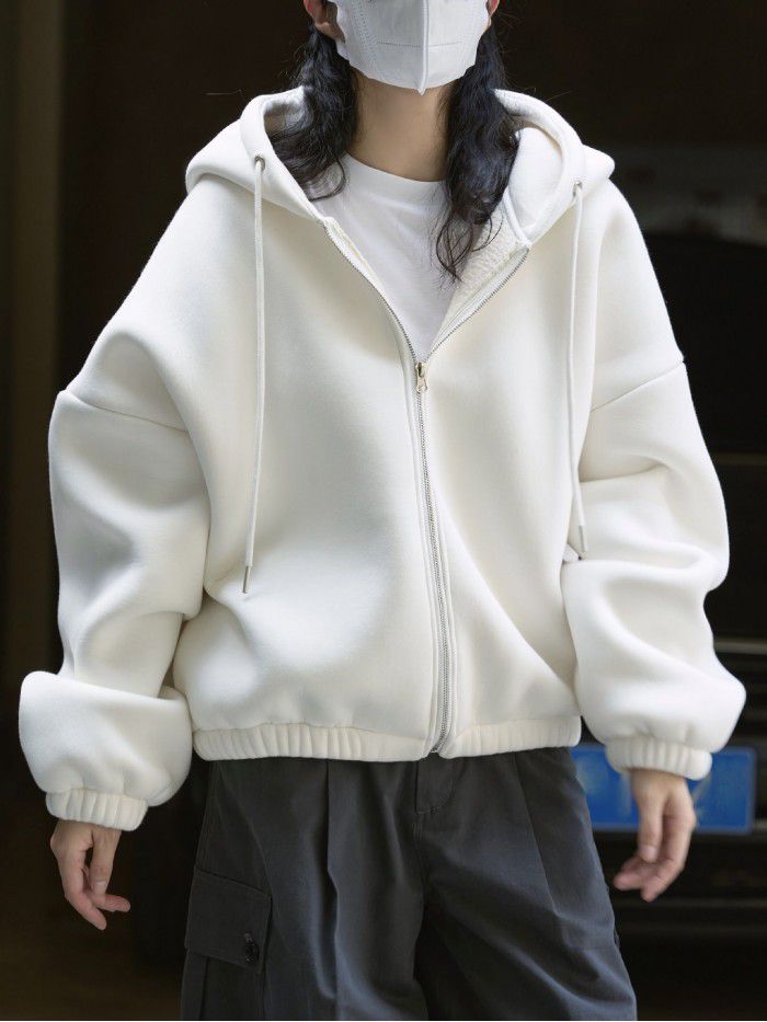 Autumn new style air feel hooded drawstring sweater design feel Korean style loose and thick casual coat women 