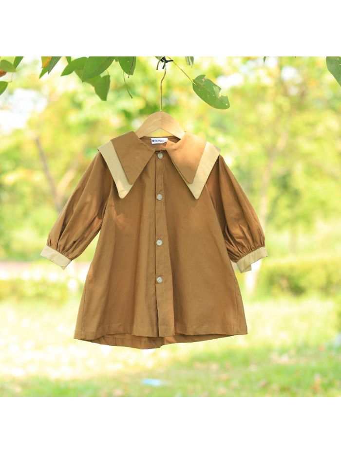 Autumn Girls' English Style Single breasted Coat Women's Treasure Double Neck Windbreaker Long Coat