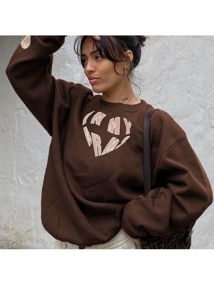 Spring and Autumn Love Letter Printing Pullover Casual Sweater Versatile Top for Women