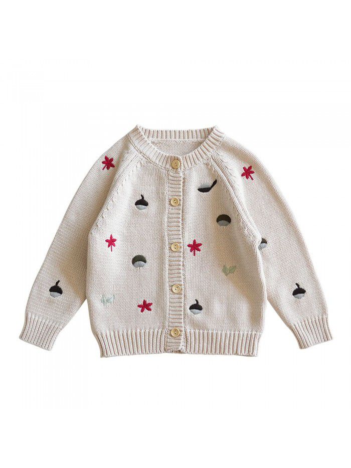 Children's Sweater Girls' Autumn and Winter New Embroidery Knitwear Cardigan Children's Cotton Coat