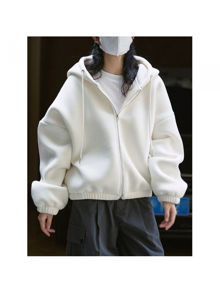Autumn new style air feel hooded drawstring sweater design feel Korean style loose and thick casual coat women 