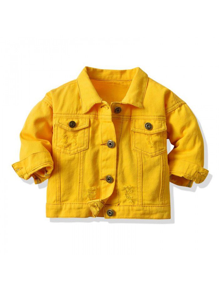 Neutral tie dyed short denim jacket New children's lapel long sleeved denim jacket