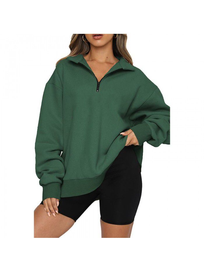 Women's Sweater Women's Autumn New Solid Color Half Zipper Pullover Long Sleeve Loose Top