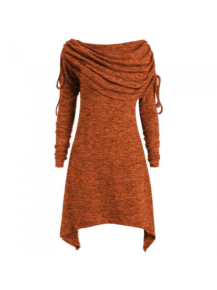 Autumn women's long sleeved pleated collar casual extended fashionable sweater