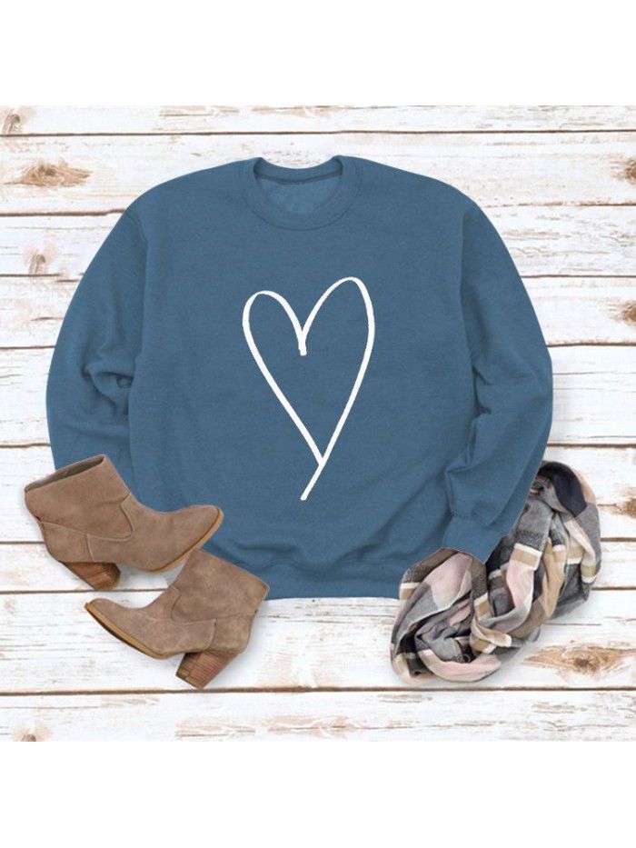 Women's top new line love round neck casual long sleeved sweater