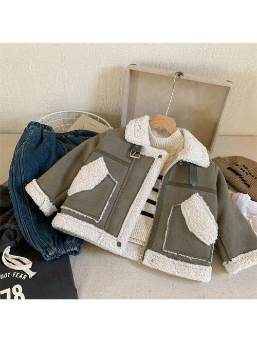 Boys' Winter Korean Deer Fur Warm Coat for Mi...