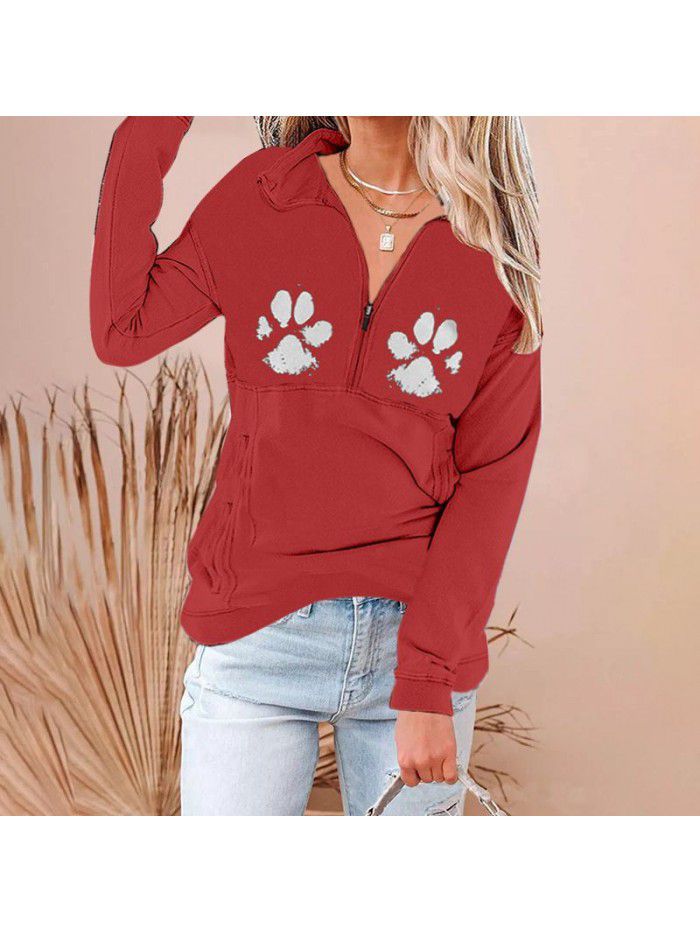 Autumn Street Trendy Cotton Pullover Long Sleeve Hooded Loose Sweater Women's T-shirt