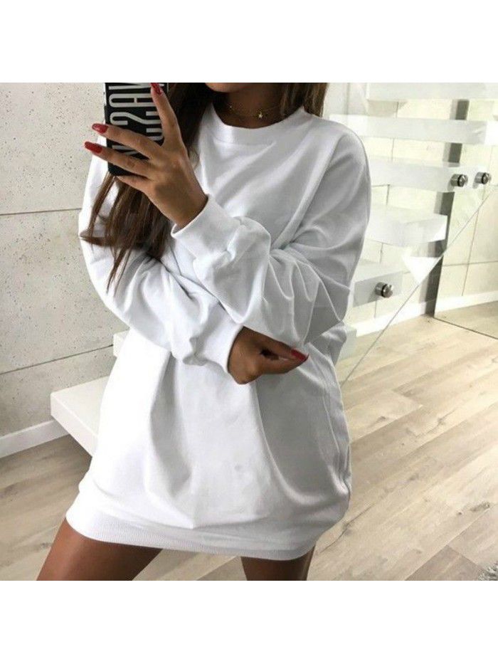 Winter New Casual Round Neck Solid Color Mid length Sweater Dress for Women