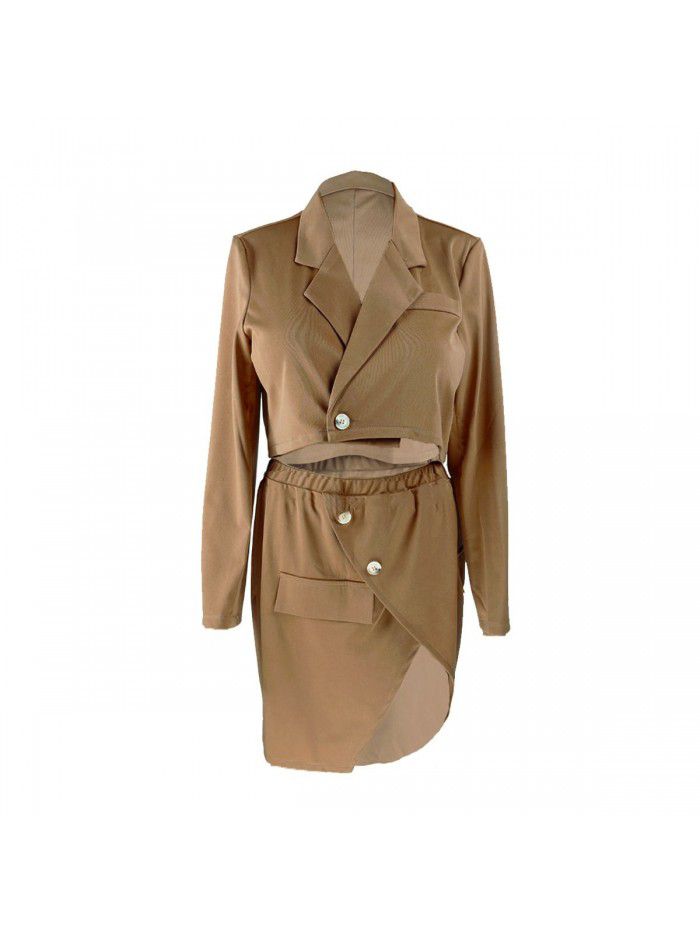 Design Sense Chocolate Simple Small Suit Short Skirt Set 