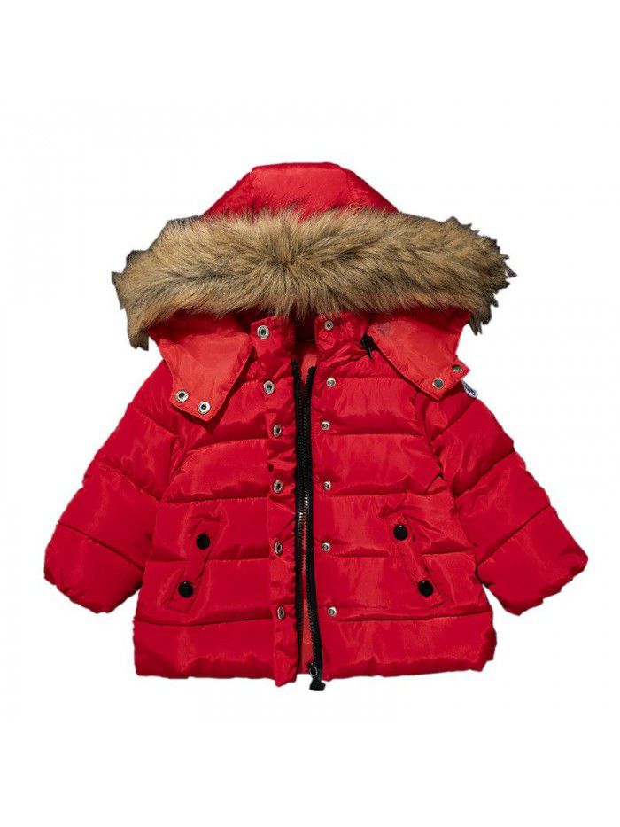 Children's cotton clothing, winter style, cross-border children's cotton clothing, wool collar, thick coat for small and medium-sized children, hand stuffed cotton cotton cotton clothing