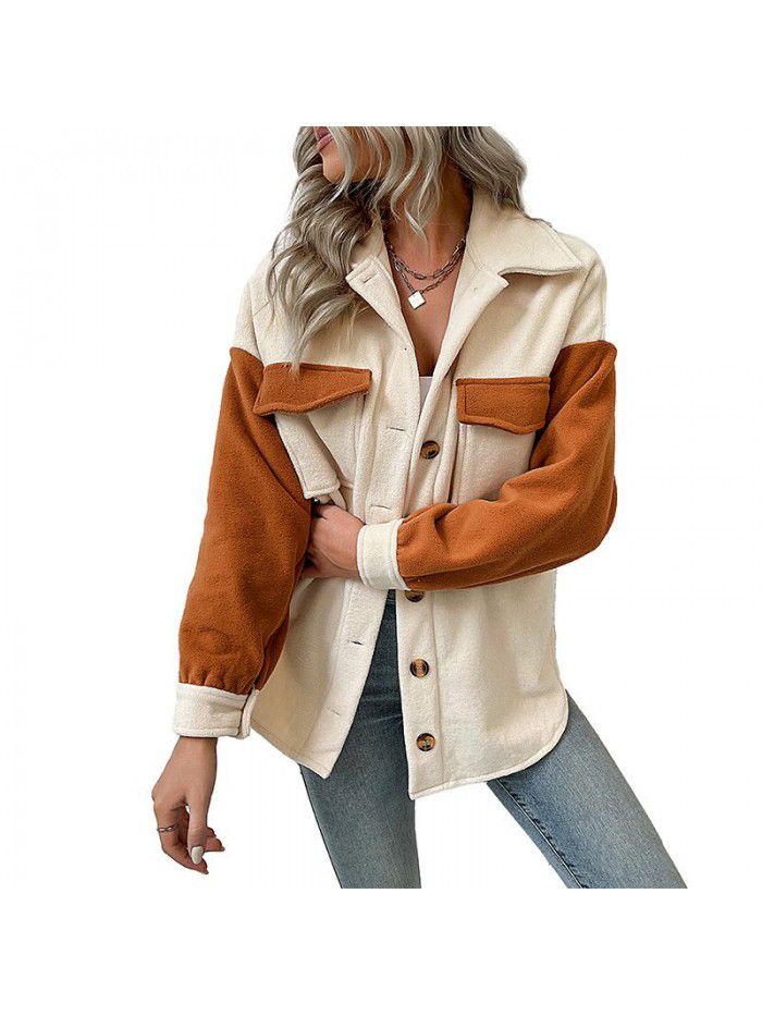 Autumn and Winter New Fashion Women's Polo Collar Colored Long Sleeve Fleece Coat